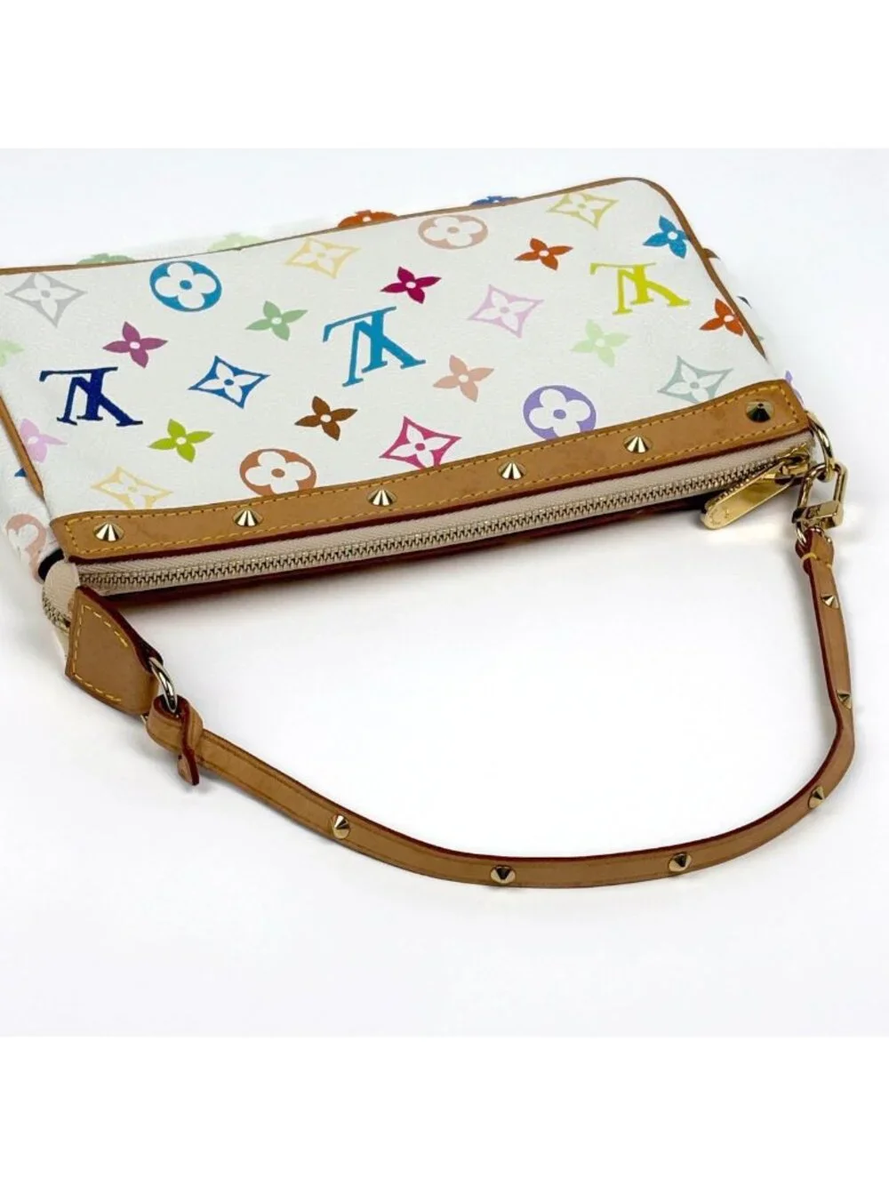 Louis Vuitton Pochette Accessoires Pouch Studs Monogram Multicolor Blanc
